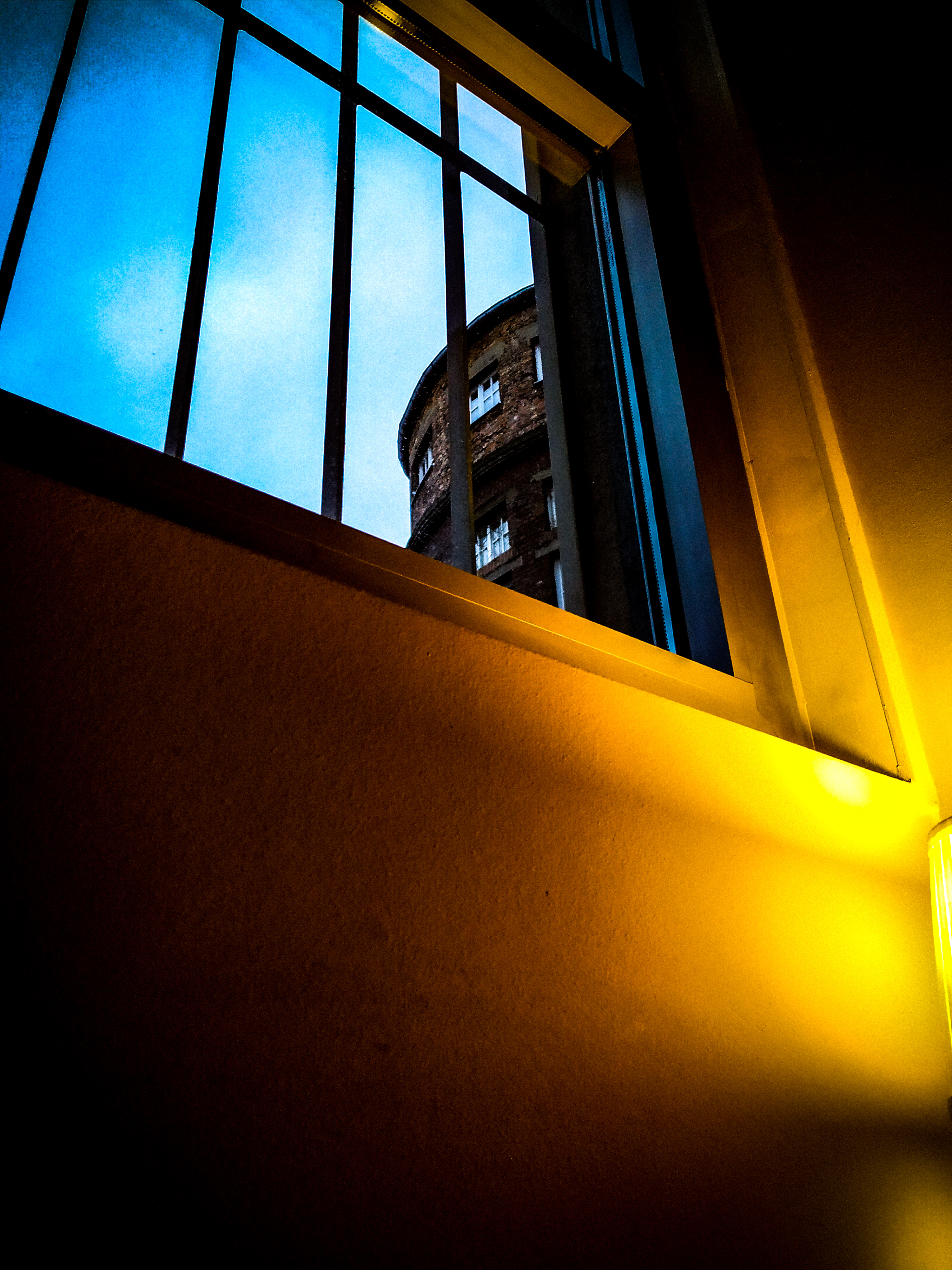 cold window view to building